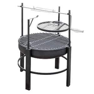 26 in. Black Outdoor Round Metal Wood Burning Charcoal Grill with 360-Degree Rocking Rod, Cooking Grate