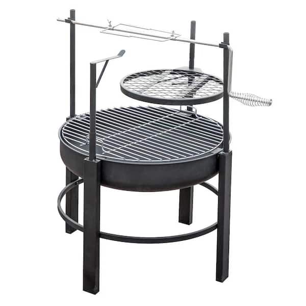 Unbranded 26 in. Black Outdoor Round Metal Wood Burning Charcoal Grill with 360-Degree Rocking Rod, Cooking Grate