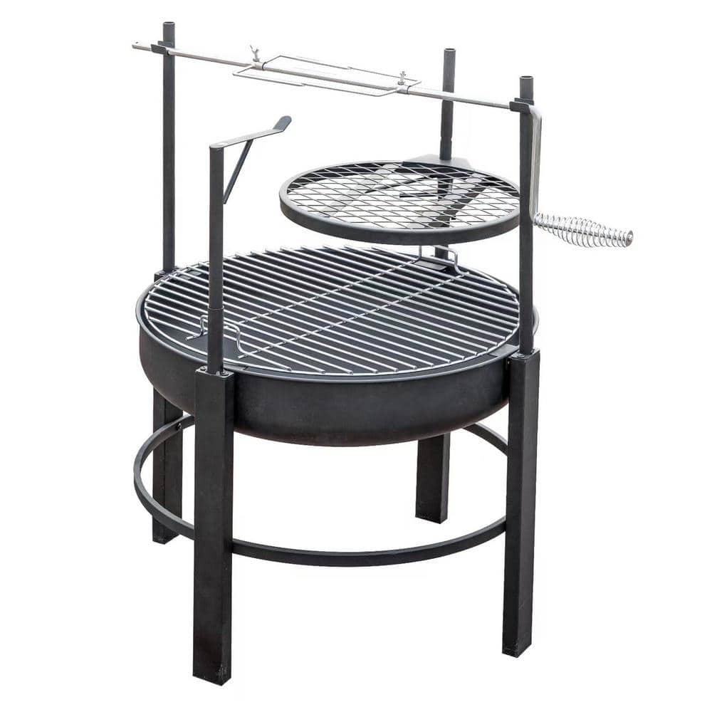 26 in. Black Outdoor Round Metal Wood Burning Charcoal Grill with 360-Degre
