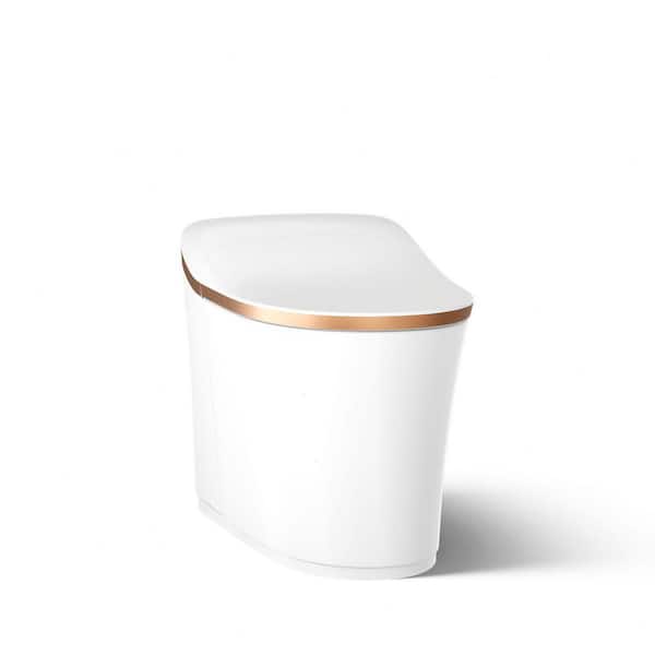 Eir Intelligent 1-piece 0.8 GPF Dual Flush Elongated Toilet in. White w/Sunrise Gold Trim, Built in Bidet, Seat Included