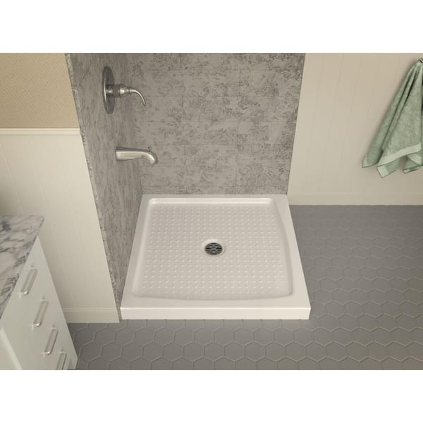 Titan Base Series 36 in. L x 36 in. W Corner Shower Shower Pan Base with Center Drain in Glossy White Marine Acrylic