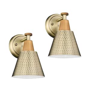 Modern 5.9 in.1-Light Wall Sconces Gold Finish Bathroom Light Fixtures Vanity Light with Hammered Metal Shade 2-Pack