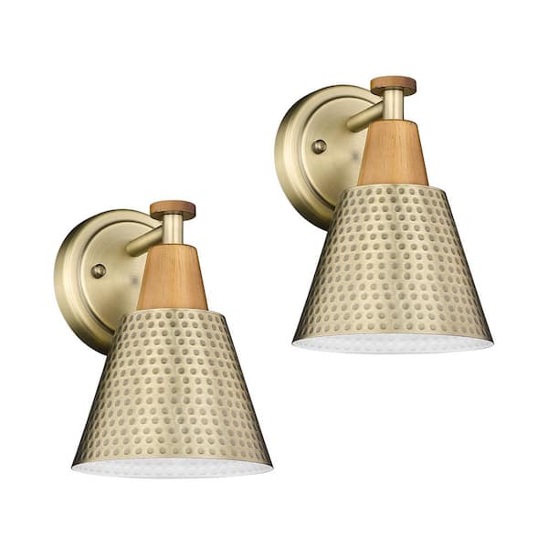 JAZAVA Modern 5.9 in.1-Light Wall Sconces Gold Finish Bathroom Light Fixtures Vanity Light with Hammered Metal Shade 2-Pack