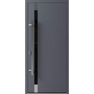 1011 36 in. x 80 in. Right-hand/Inswing Tinted Glass Grey Steel Prehung Front Door with Hardware