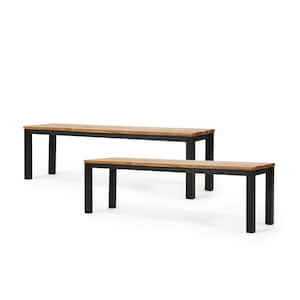 Pellerin 2-Person Acacia Wood and Iron Outdoor Patio Bench (2-Pack)