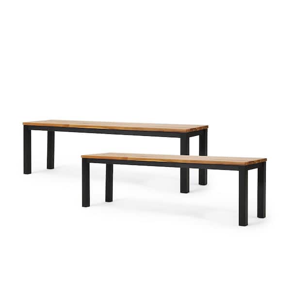 Noble House Pellerin 2-Person Acacia Wood and Iron Outdoor Patio Bench (2-Pack)