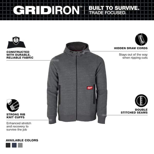 Men's 2X-Large Gray GRIDIRON Full-Zip Hoodie