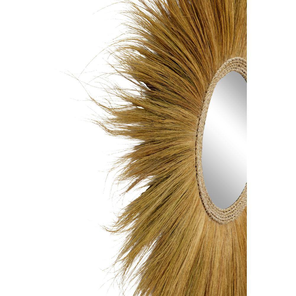 Golden Sunburst Round Decorative Wall Mirror with Grass Trim