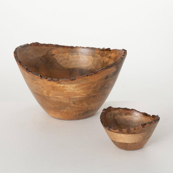 SULLIVANS 3.5 in. And 7 in. Natural Edge Rustic Wood Bowls Set of 2