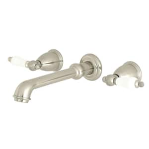 French Country 2-Handle Wall Mount Bathroom Faucet in Brushed Nickel