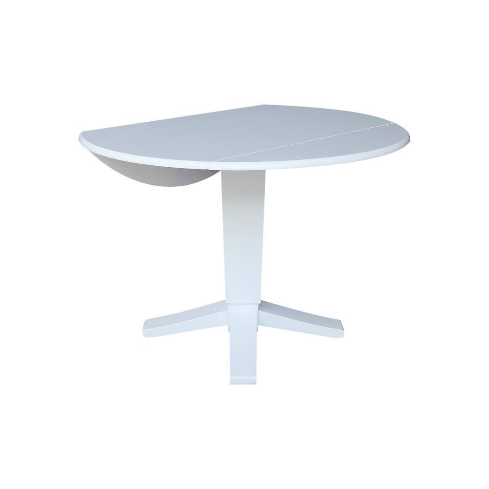 42" White Solid Wood Round Extendable Pedestal Dining Table