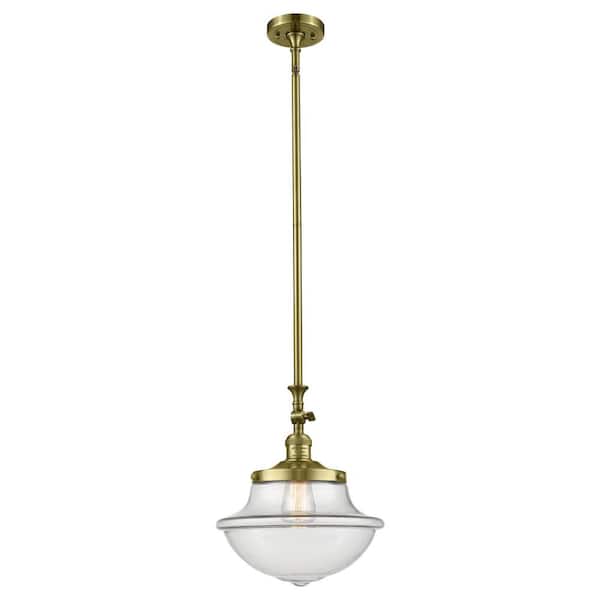 Oxford 60-Watt 1-Light Antique Brass Standard Mini Pendant Light with Clear Glass, No Bulbs Included