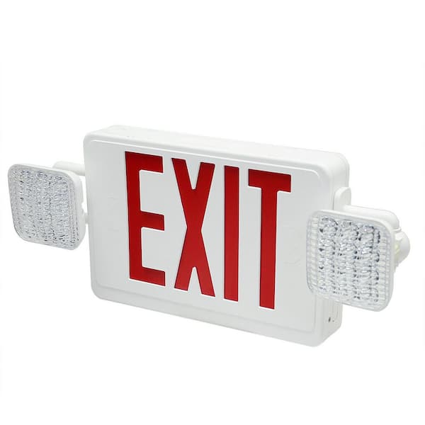 120/277-Volt,20-Watt Equivalent,Ultra Bright Slim Integrated LED Exit Light Combo Sign Fixture w/Battery Powered Backup