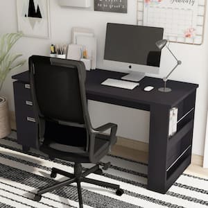 Elkorn 59 in. Rectangular Espresso MDF 3-Drawer Executive Desk with Office Chair
