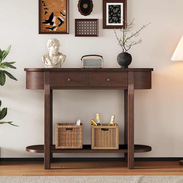 Polibi 40 in. Espresso Oval Wood Console Table Entryway Table