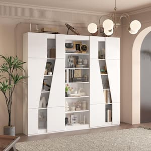 White 78.7 in. H x 86.6 in. W Large Wooden Accent Storage Cabinet, Bookcase, Sideboard with 16-Shelves and 12-Doors