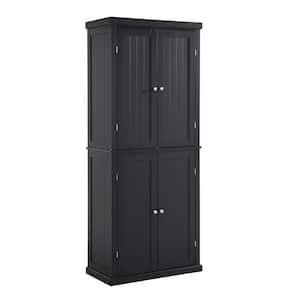 30 in. W x 14 in. D x 72.4 in. H Black MDF Freestanding Ready to Assemble Kitchen Cabinet Storage with 4 Doors