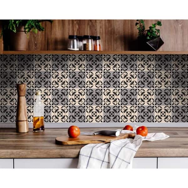HomeRoots Amelia Gray 6 in. x 6 in. Vinyl Peel and Stick Tile (6 sq. ft./Pack)