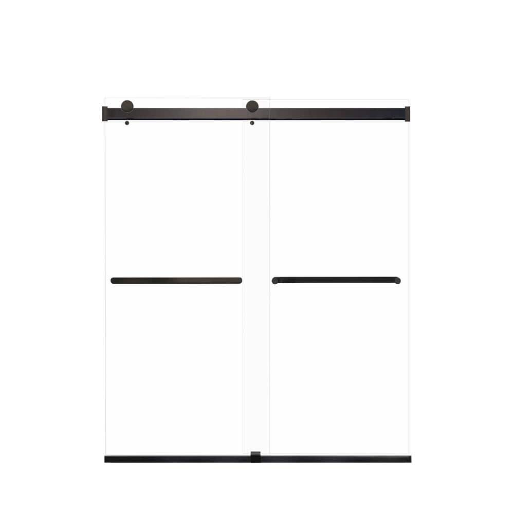 Transolid Brianna 60 in. W x 70 in. H Sliding Frameless Shower Door in Matte Black Finish with Clear Glass