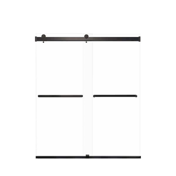 Brianna 60 in. W x 70 in. H Sliding Frameless Shower Door in Matte Black Finish with Clear Glass