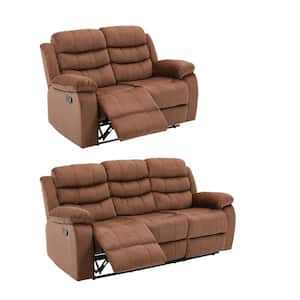 63 in. Slope Arm 5-Seater Reclining Sofa in Brown