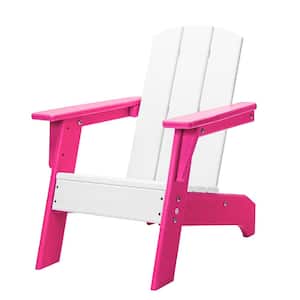 All Weather Resistant Outdoor Patio HDPE Plastic Child-Size Adirondack Chair, White and Pink