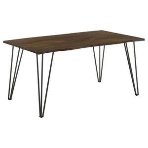 Topeka Mango Cocoa Wood Top and Gunmetal Hairpin 4-Legs 60 in. Live-edge dining Table (Seats-6)