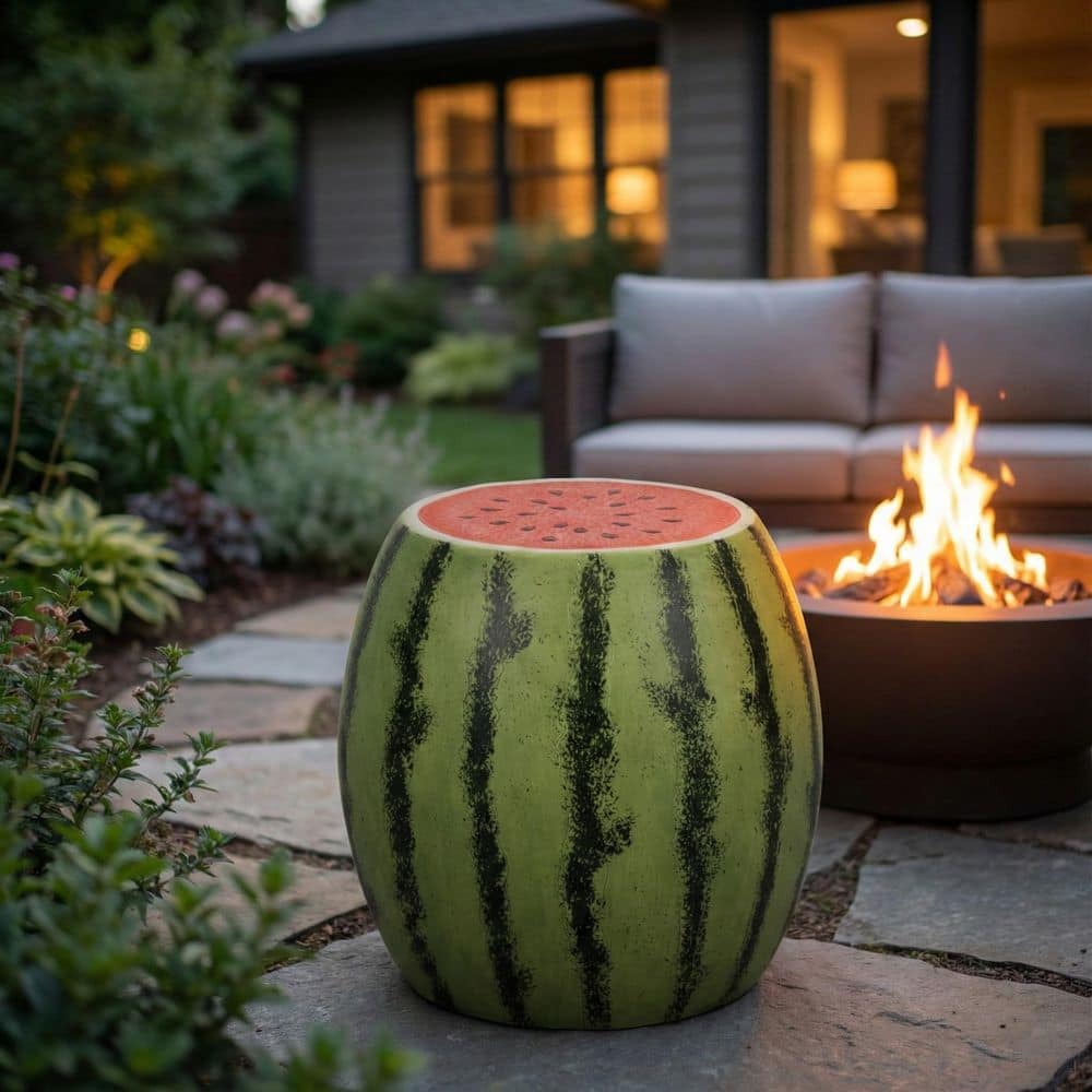 Liv & Skye Metal 17 in. Green Realistic Watermelon Design Garden