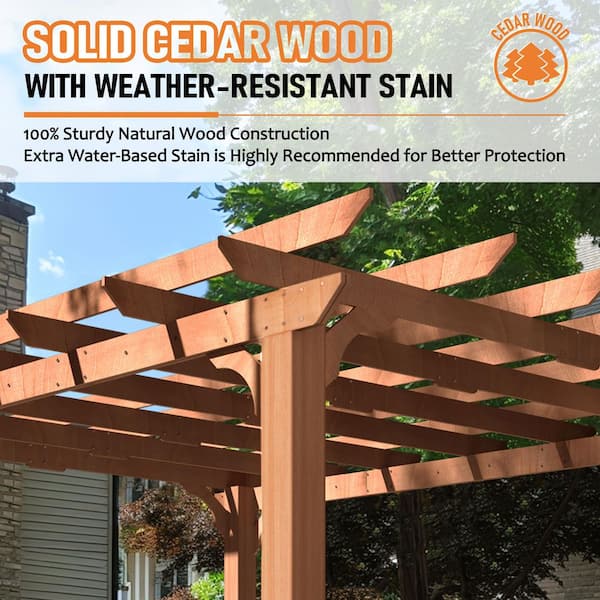 12 ft. W x 10 ft. D Wood Outdoor Patio Pergola Shade Structure, Cedar Gazebo Grape Trellis