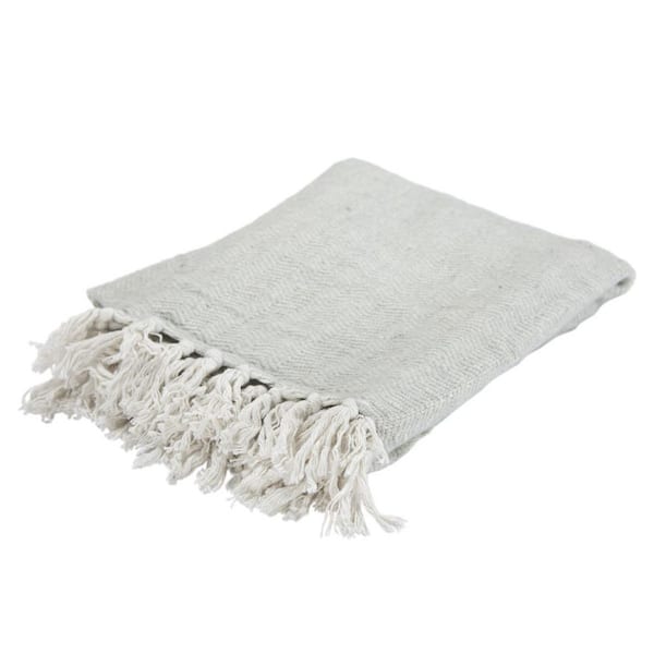 HomeRoots Light Gray Chevron & Herringbone Cotton Throw Blanket