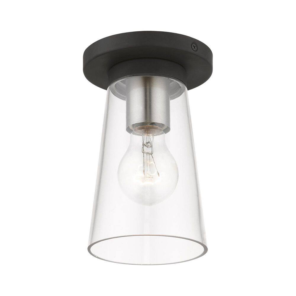 Black and Brushed Nickel Glass Indoor/Outdoor Flush Mount Light