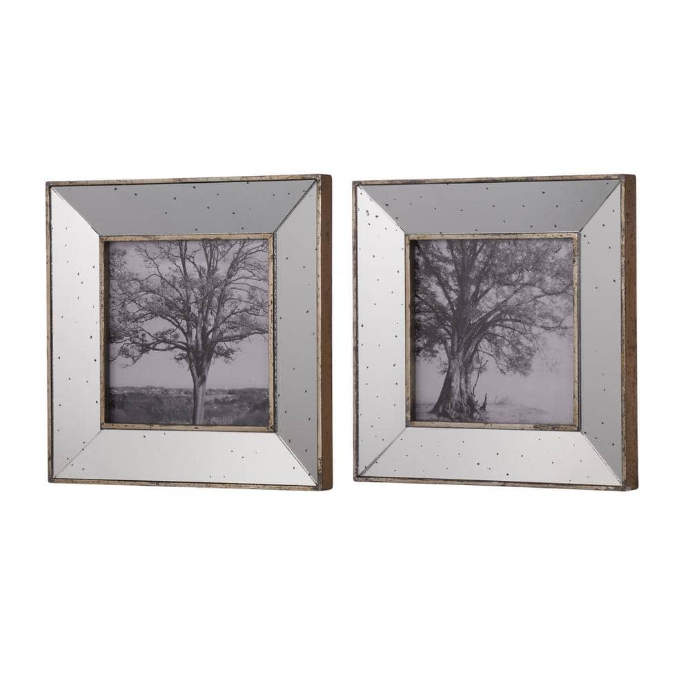 Vintage 15 x 15 Reflective Silver MDF Hanging Picture Frame Set of 2 for Di