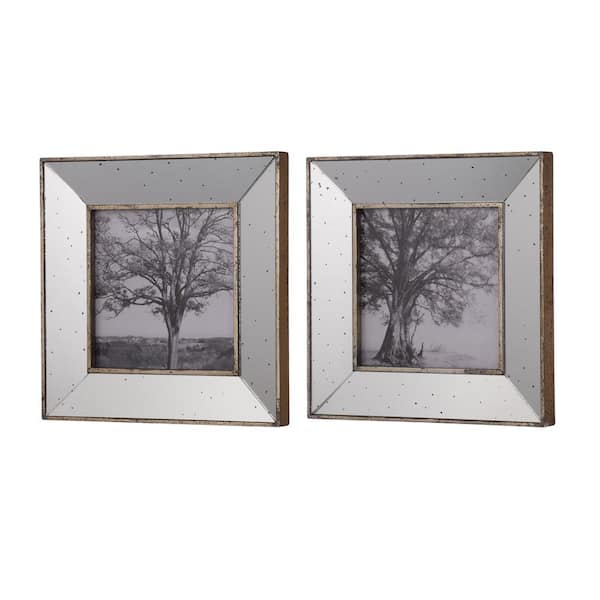 Unbranded Vintage 15 x 15 Reflective Silver MDF Hanging Picture Frame Set of 2 for Dining Room, Living Room, Study Wall Decor