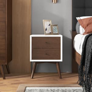 Francesca 2-Drawer Solid Wood Frame White Nightstand Bed Side Tables (23.7 in. x 17.7 in. x 15.7 in.)