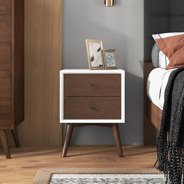Ashcroft Furniture Co Francesca 2-Drawer Solid Wood Frame White Nightstand Bed Side Tables (23.7 in. x 17.7 in. x 15.7 in.)