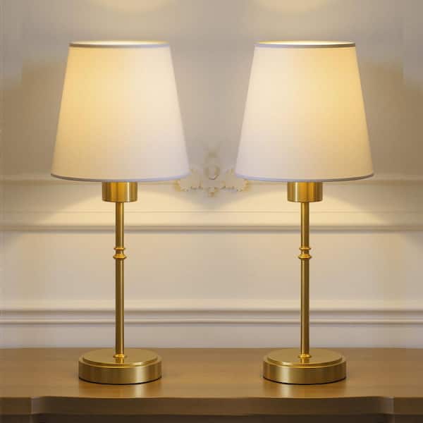7 in. Gold LED Table Lamp, Stepless Dimmable Bedside Light with Fabric Shade for Bedroom, Dining Room, Office