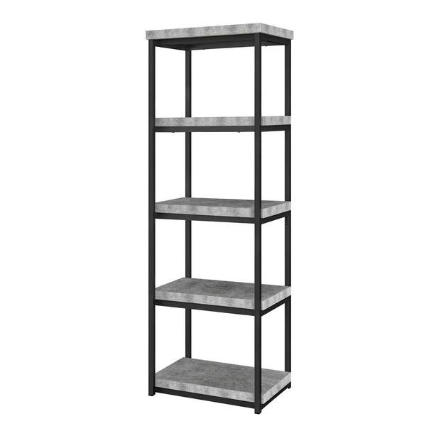 Ameriwood Home 60.5 in. Concrete Gray Metal 4-shelf Accent Bookcase with Open Back