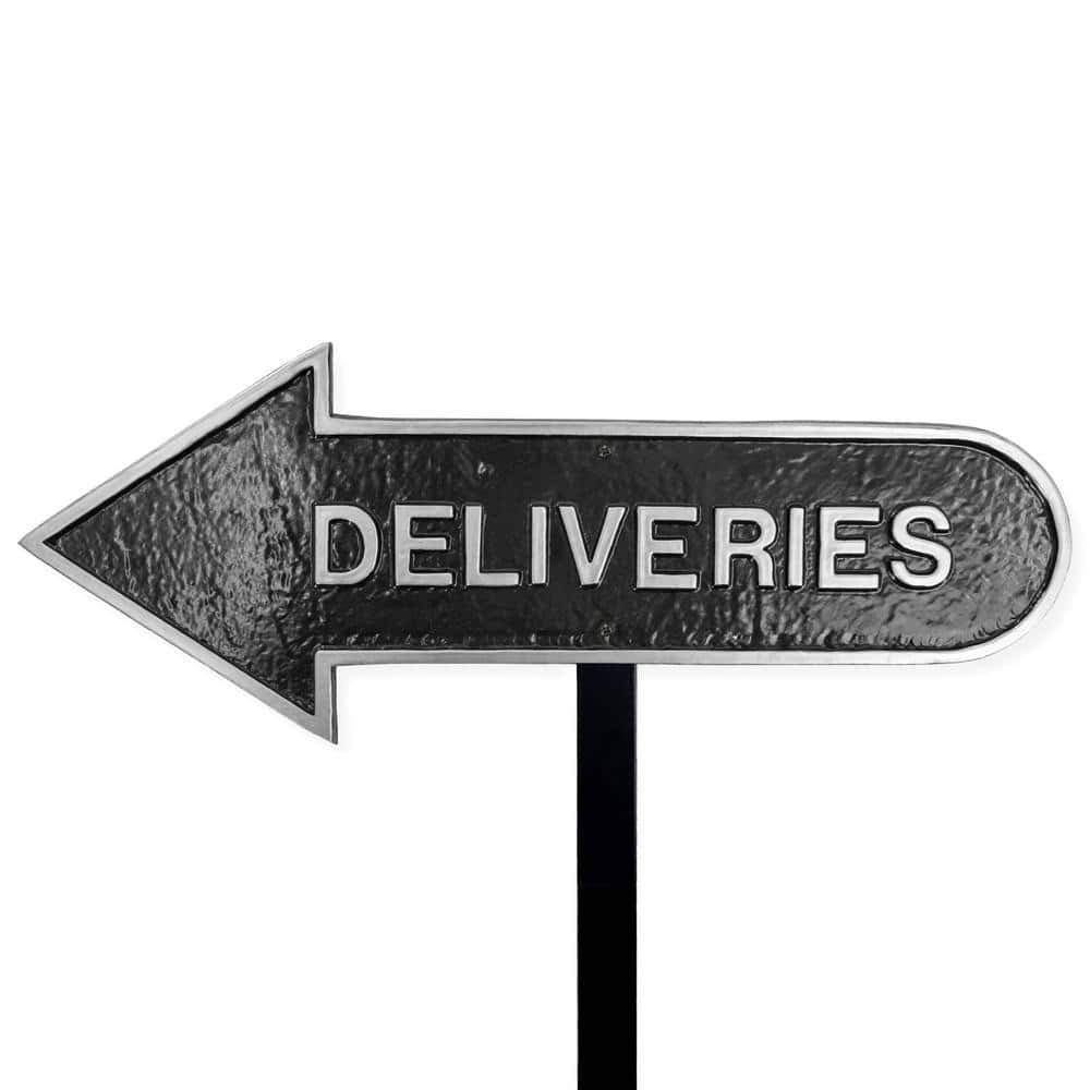 6 in. x 15.5 in. Left Arrow Deliveries Statement Plaque Sign with Lawn Stake-Black/Silver price history on PriceWatchPro