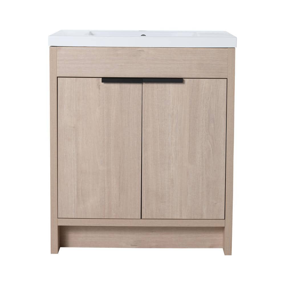 30.00 in. W x 18.30 in. D x 35.00 in. H Single Sink Freestanding Bath Vanity in Plain Light Oak with White Resin Top price history on PriceWatchPro