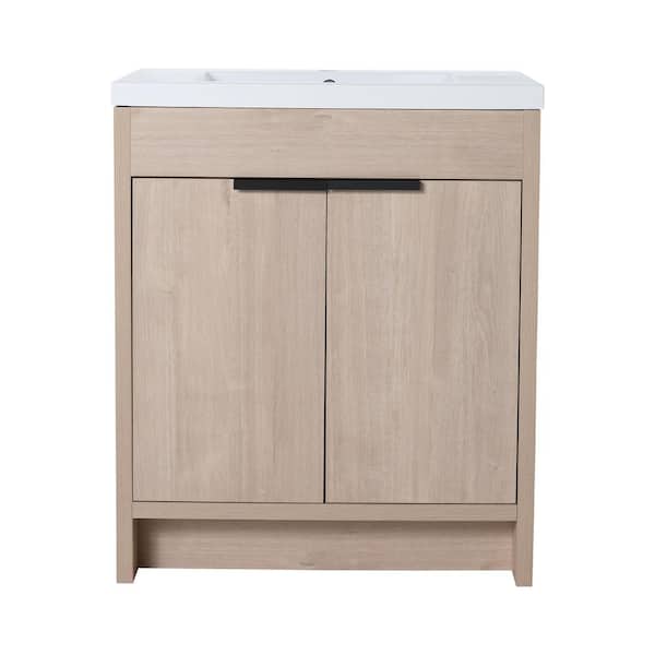 Boosicavelly 30.00 in. W x 18.30 in. D x 35.00 in. H Single Sink Freestanding Bath Vanity in Plain Light Oak with White Resin Top