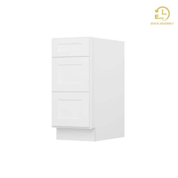 RoomyLife Easy-DIY 15 in. W x 24 in. D x 34.5 in. H Ready to Assemble Drawer Base Kitchen Cabinet in Shaker White with 3-Drawers