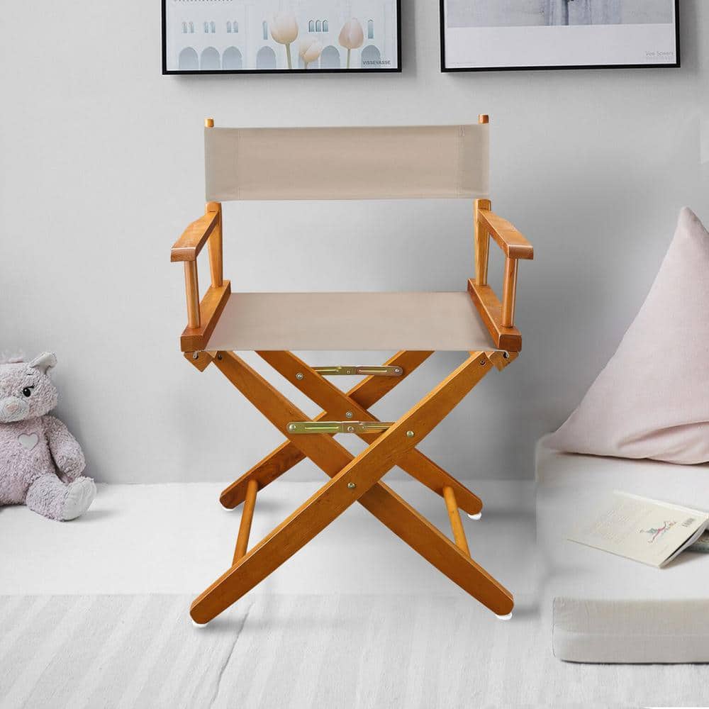 Solid Oak Extra-Wide Directors Chair with Natural Canvas