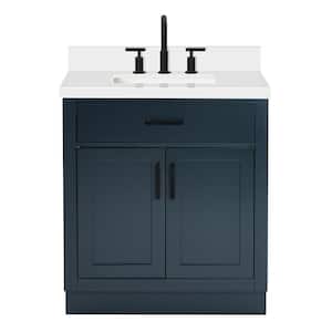 Hepburn 31 in. W x 22 in. D x 36 in. H Bath Vanity in Midnight Blue with Pure Quartz Vanity Top with White Basin