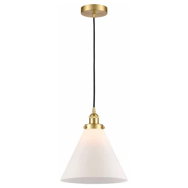 Cone 60-Watt 1-Light Satin Gold Standard Mini Pendant Light with Painted Glass Shade, No Bulbs Included
