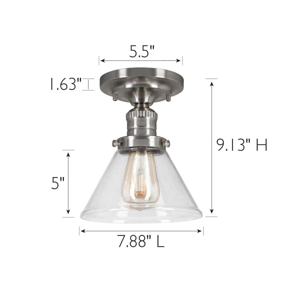 Augustin Satin Nickel Semi-Flush Ceiling Light with Seedy Glass