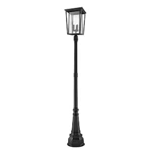 Seoul 3-Light Black 105.5 in. Aluminum Hardwired Outdoor Weather Resistant Post Light Set with No Bulb included
