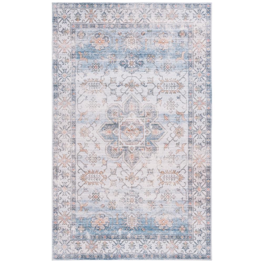 Arizona Light Blue Synthetic Medallion Washable Area Rug, 9' x 12'