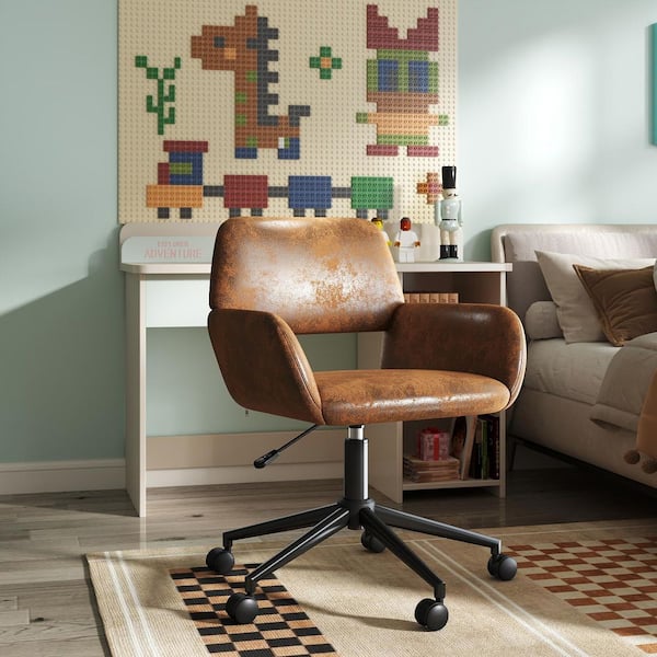 Rokd Brown Suede Adjustable Height Teenager Chair-Ergonomic Swivel Desk Chair for Kids, Compact Design for Study