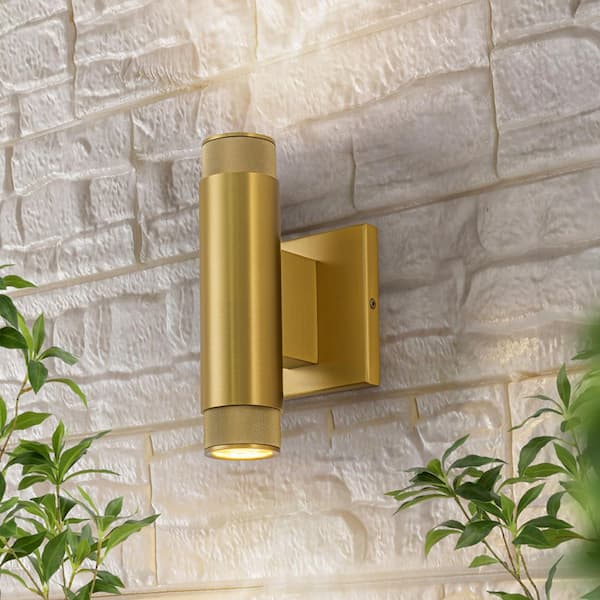 Cylinder 5 in. Brushed Gold Modern Outdoor Up and Down Light LED Wall Sconce for Porch Garage