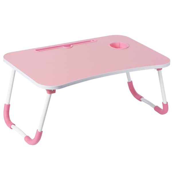 Basicwise Pink Bed Tray Laptop Foldable Table, Kids Lap Desk Homework Table